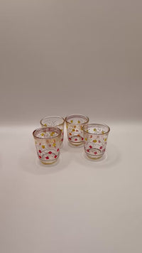 Set of 5 French Hand Painted Floral Shot Glasses with Gold Rim