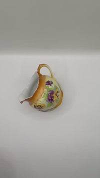 Hand Painted Porcelain Creamer and Sugar Bowl Set – Floral Pansy Design