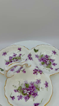 Hammersley Victorian Violets with Three Parts Handled From England's Countryside Bone China Purple Flowers Serving Tray Dish