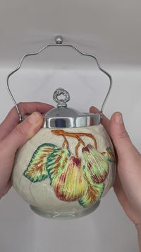 360-degree view of vintage Staffordshire hand painted cookie jar