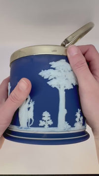 Antique Wedgwood Blue Jasperware Biscuit Barrel c. 1910 | EPNS Lid