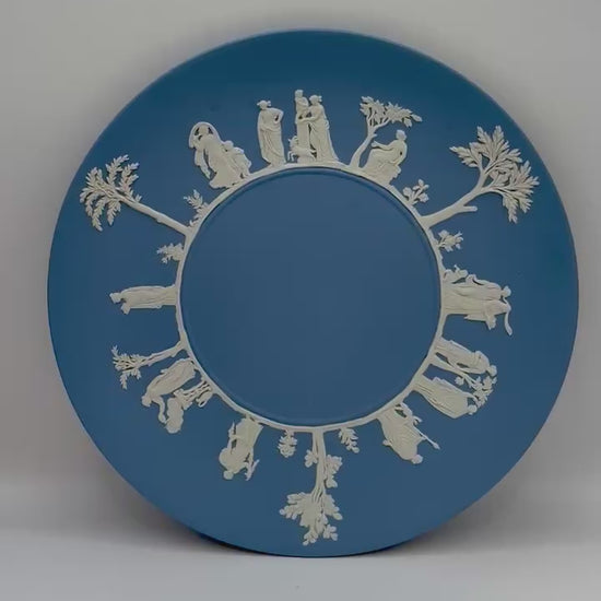 Blue Wedgwood Jasperware plate with neoclassical white relief detail