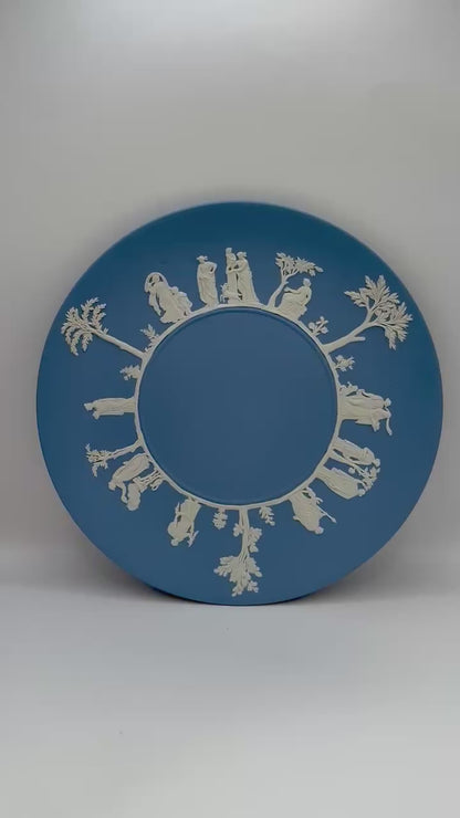 Blue Wedgwood Jasperware plate with neoclassical white relief detail