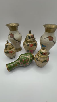 Vintage Brass Dragonfly Enamel Flower Vases – Hand Painted India