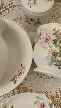 Vintage Hadida bone china white and pink floral bathroom set from the 1980s