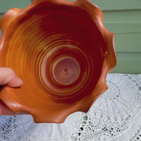 Handmade Cyprus pottery dish with furled rim and floral cut-out design