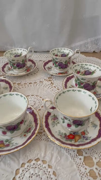Royal Albert Covent Garden Fruit Series "Plums" bone china teacup and saucer set of 6