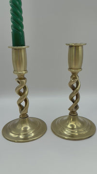 Antique Pair of Brass Barley Twist Candlesticks by Peerage England