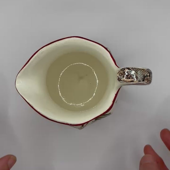 360-degree view of antique Wedgwood Queen's Ware willow pattern jug