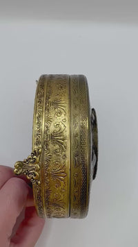 Vintage Brass Petit Point Round Trinket Box 1970s Collectible