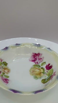 Antique Porcelain bowls Serving Set 4 Dishes Roses P.K. Silesia Germany
