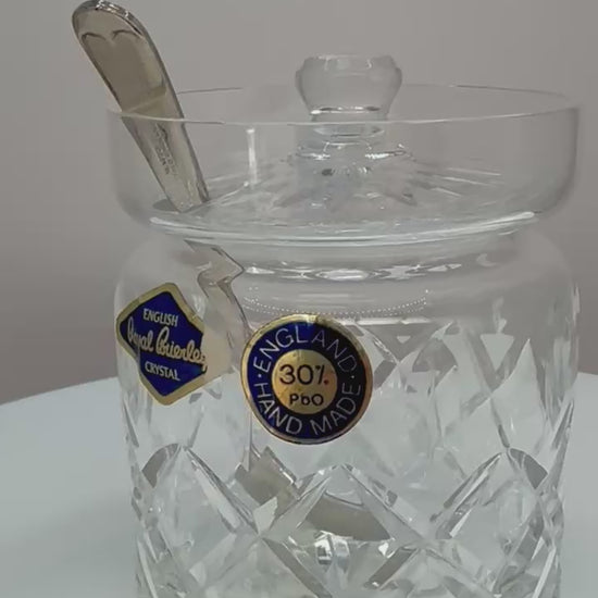 Vintage Royal Brierley cut crystal jam jar with lid from the 1980s
