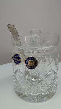 Vintage Royal Brierley cut crystal jam jar with lid from the 1980s