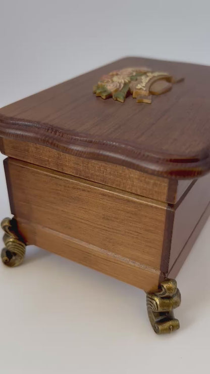 Vintage Musical Wooden Jewelry Box - Mirror on the Lid