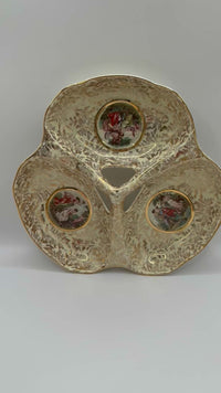 Vintage Empire England Gilded Ceramic Tray | Three Pictured Scenes