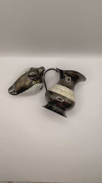 Vintage Set of Black Solid Brass Enamel with Mother of Pearl