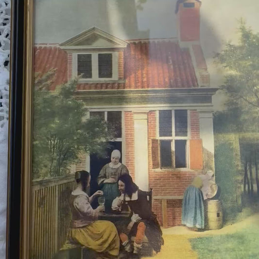 Set of two antique-style framed art prints with vintage illustrations