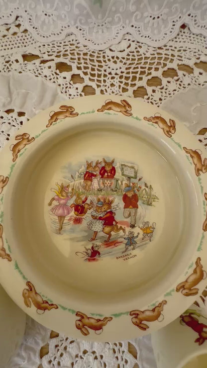 Royal Doulton Bunnykins porcelain bowl, mug, and egg cup set for children