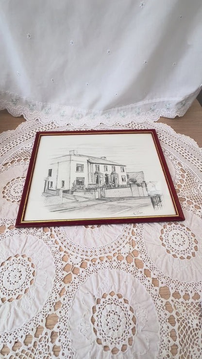 Original Vintage Pencil Drawing by K. Hope – Framed Artwork