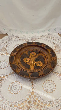 Hand Carved Wooden Decorative Plate — Folk Art Floral