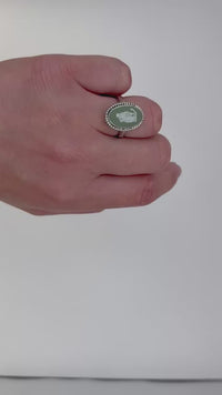 video Vintage Wedgwood sage green jasperware cameo ring featuring Hope and Anchor motif set in sterling silver