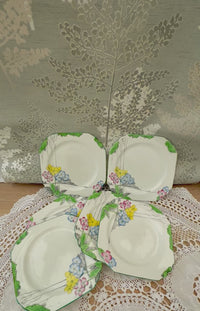 Set of 6 Heathcote Hand Painted Cake Plates Tea Set | Heathcote Made in England