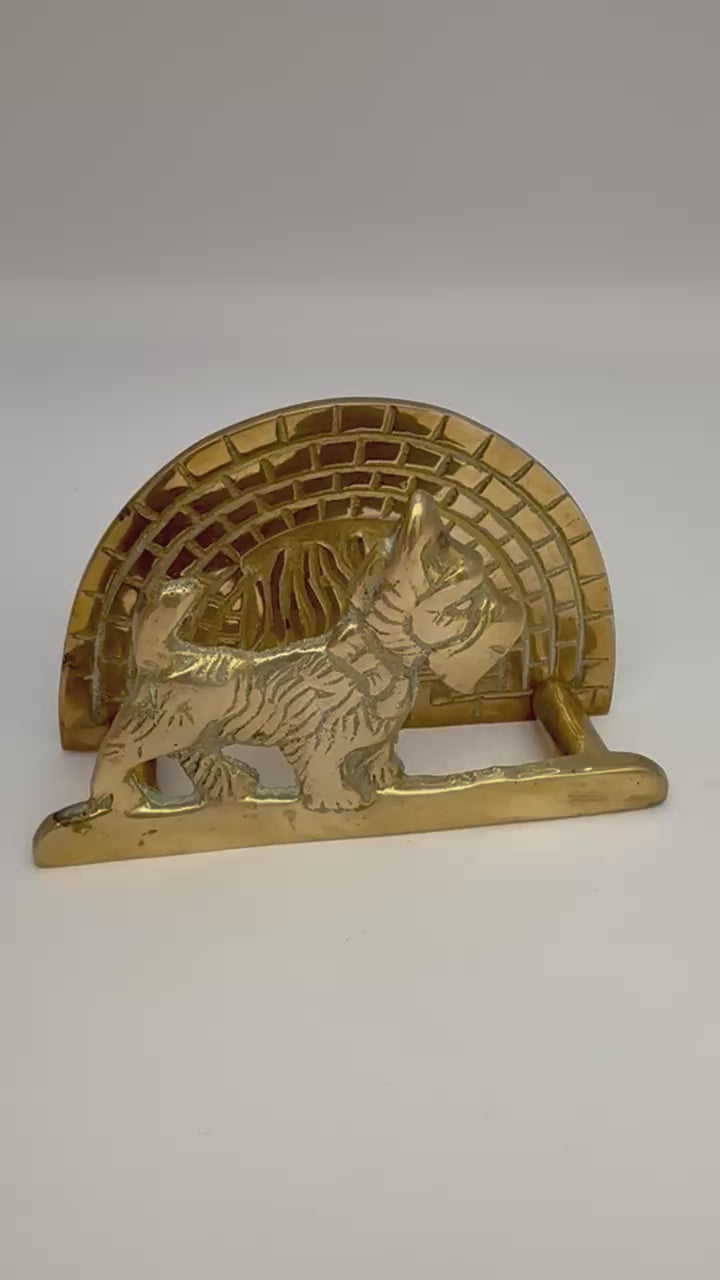 Video of Vintage brass Scottie dog letter and napkin holder