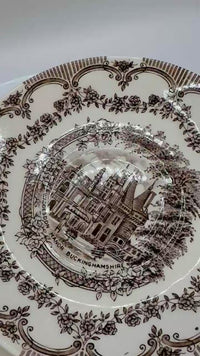 Vintage Set of 4 Staffordshire Ironstone Plates | Brown Print