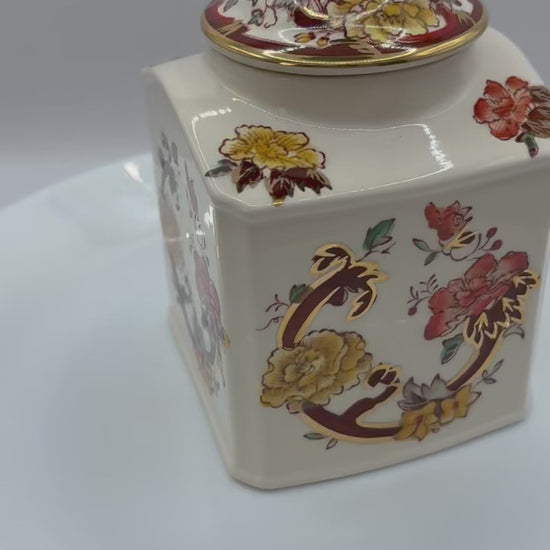 VIDEO OF Vintage Mason's Brown Velvet Ginger Jar with Gilt Accents and Lid