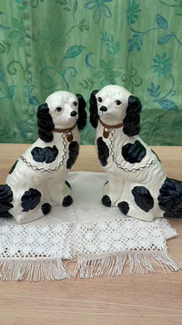 Pair Black and White Staffordshire Spaniel Dog Figurines