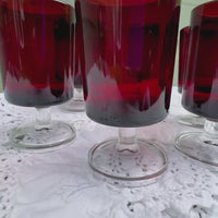 Set of six vintage ruby red Luminarc wine glasses from France