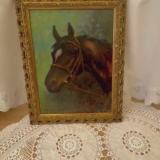 1967 signed horse portrait, vintage framed equestrian wall art
