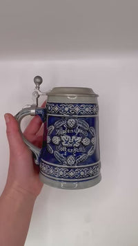 German Stoneware Beer Stein Hopfenu with Lid West Germany Oktoberfest
