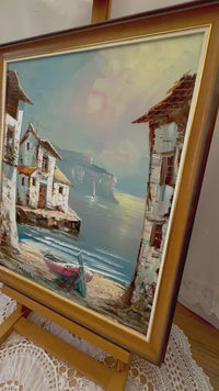 Juan Pascual Oil Painting Mediterranean Harbor 1980s