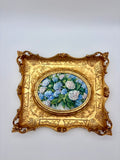 Vintage Oil Painting Blue Hydrangeas – Ornate Gold Rococo Frame With Gallery Label