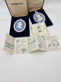 Wedgwood silver medallion with packaging and instructions on a white background